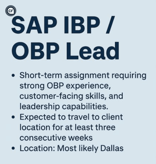 SAP IBP OBP Lead